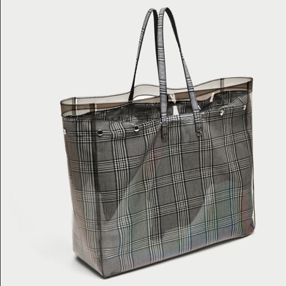 Zara Large Checked Vinyl Tote